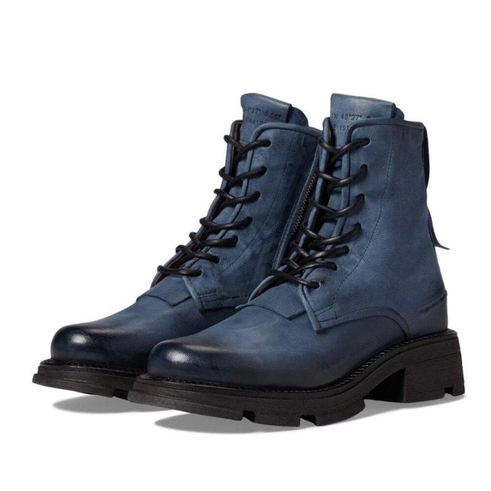 Women’s A.S 98 Lukie Combat Ankle Boot, deep Blue leather ZIP Up